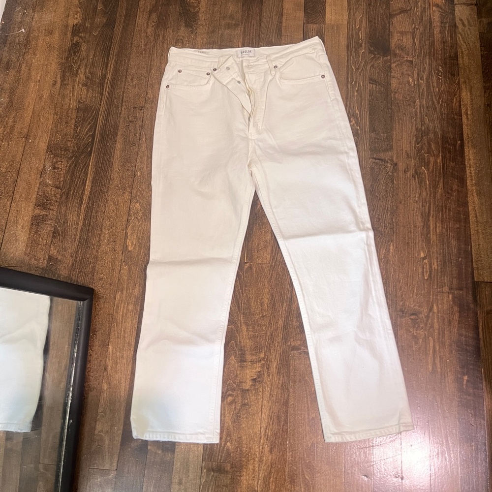 Agolde White Riley Cropped Straight-Leg Jeans - Picture 3 of 6